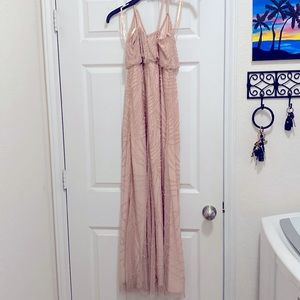 Adrianna Papell Beaded Blouson Gown in Taupe Pink. Size O. Worn Once.